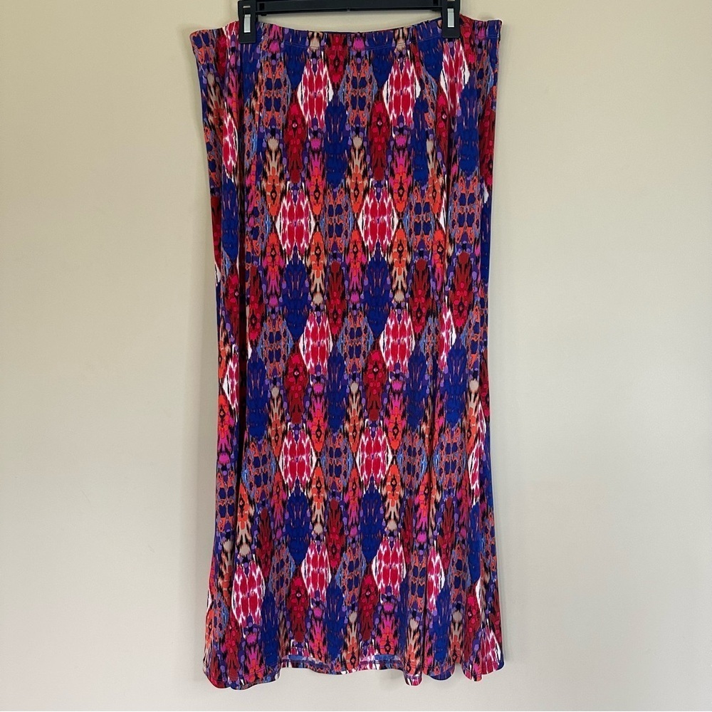 Susan Graver Maxi Skirt Liquid Knit Women 1XP Petite Pull On Stretch Jewel Tones